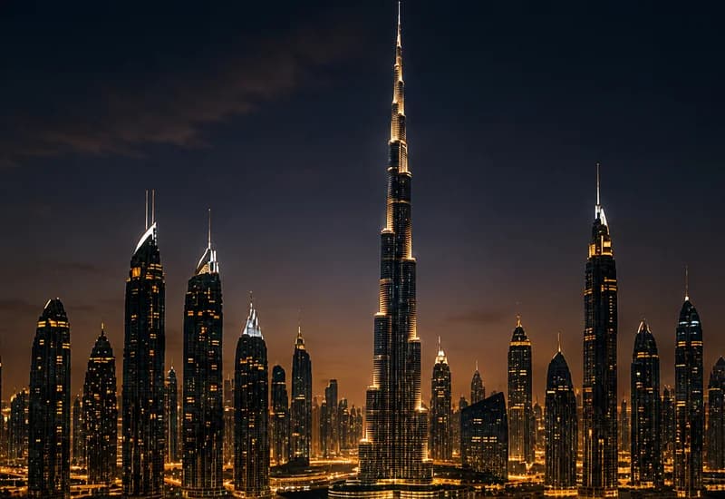 City skyline at night representing global hospitality growth