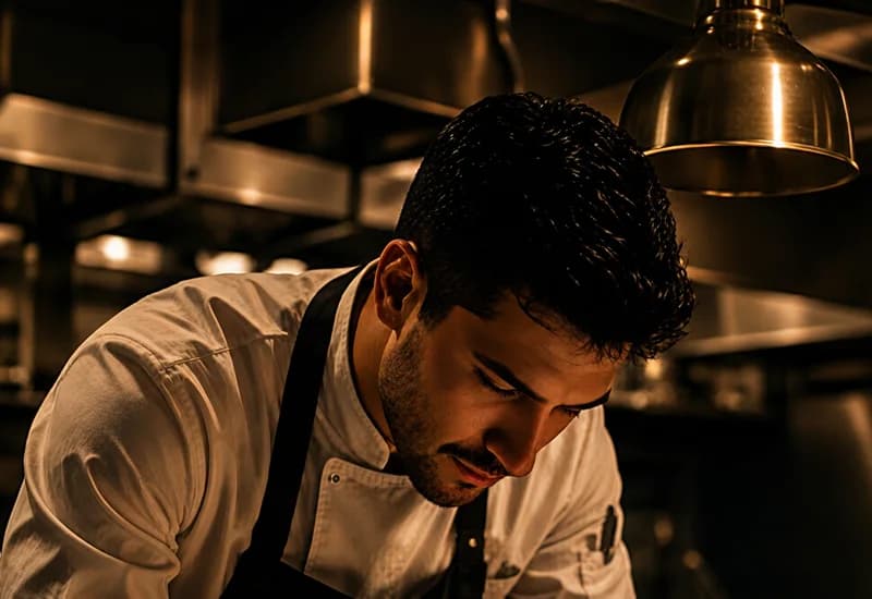 Chef focused on preparation in a professional kitchen