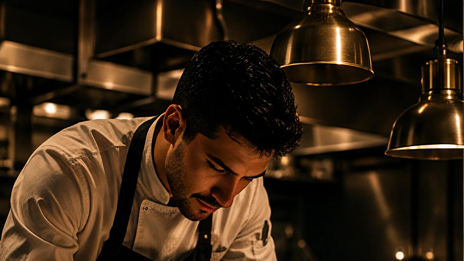 Chef focused on preparation in a professional kitchen