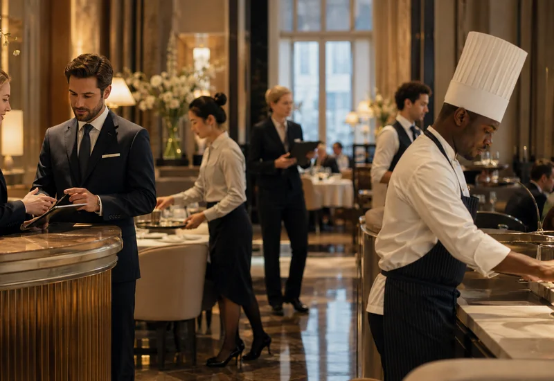 Hospitality team briefing before a busy service